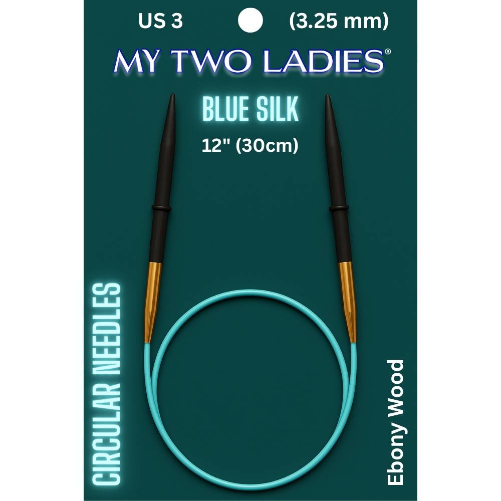 Blue Silk | 12" Circular Knitting Needles | Ebony | 9 Sizes