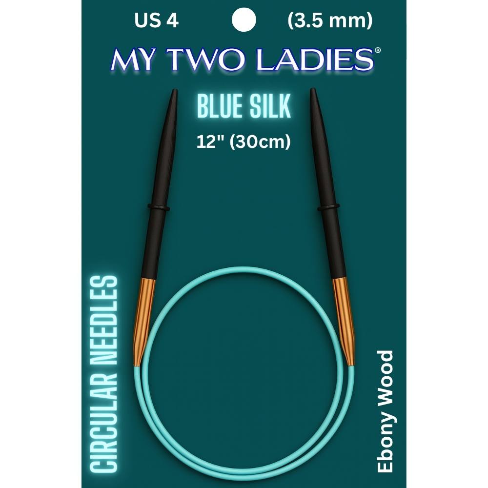 Blue Silk | 12" Circular Knitting Needles | Ebony | 9 Sizes
