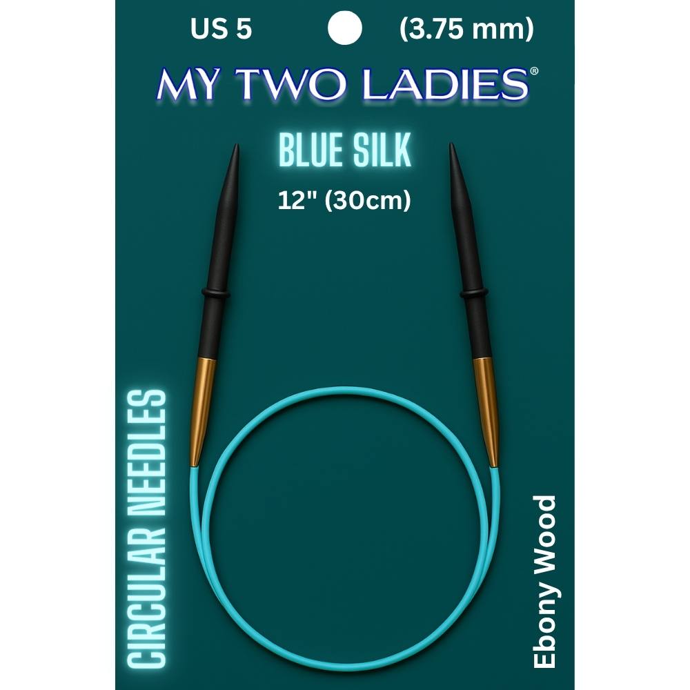 Blue Silk | 12" Circular Knitting Needles | Ebony | 9 Sizes