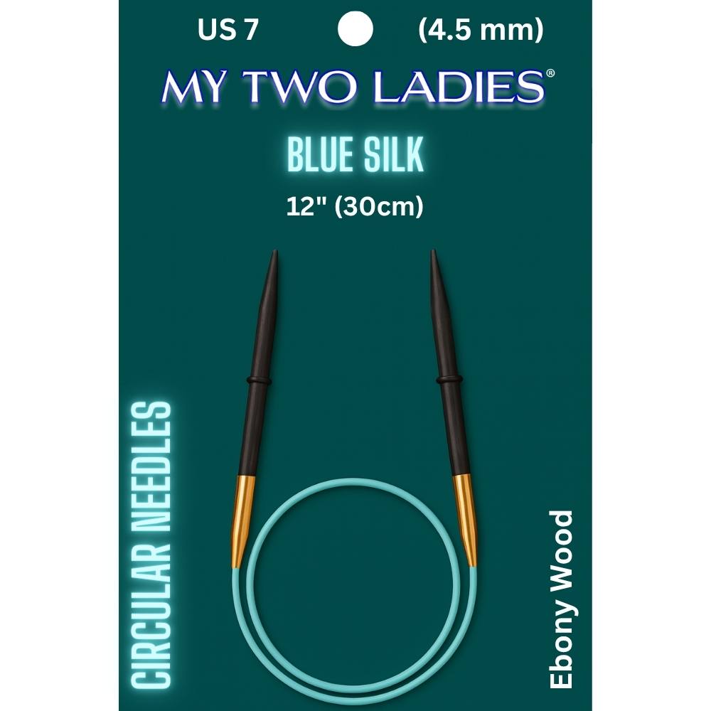 Blue Silk | 12" Circular Knitting Needles | Ebony | 9 Sizes