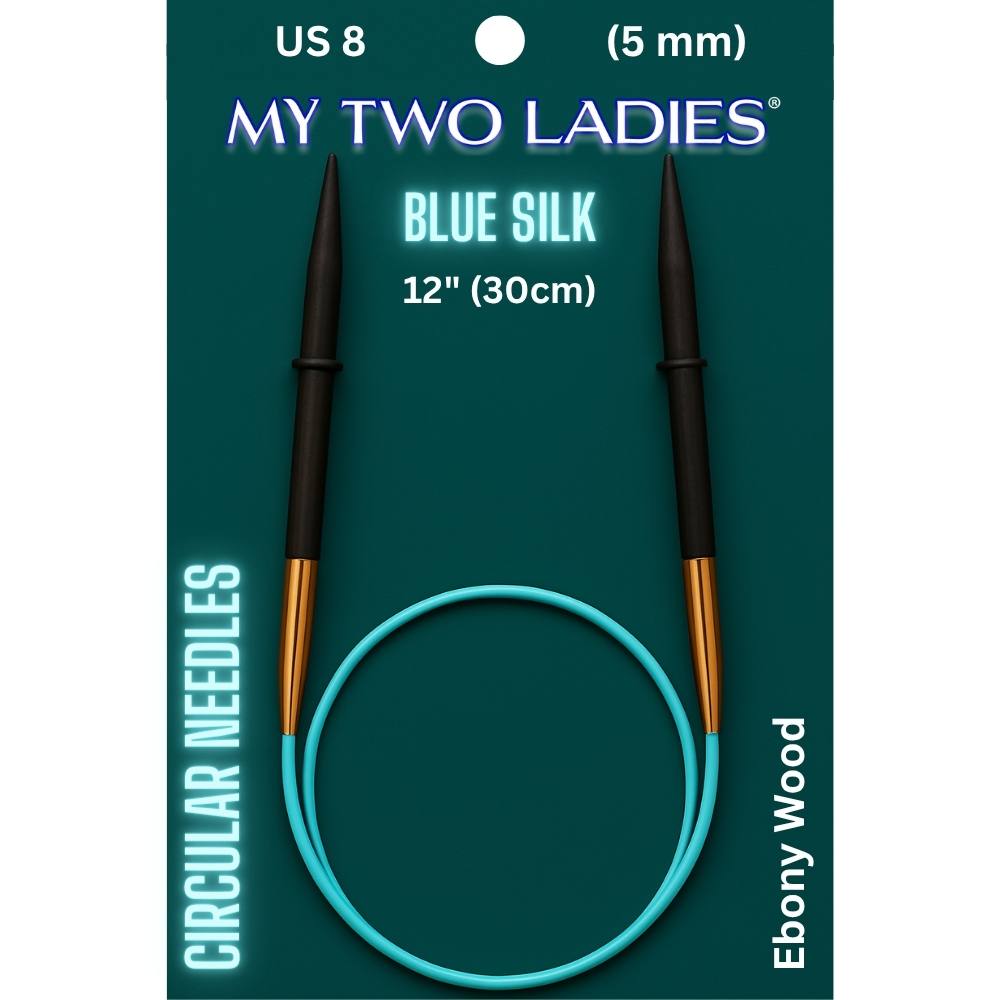 Blue Silk | 12" Circular Knitting Needles | Ebony | 9 Sizes