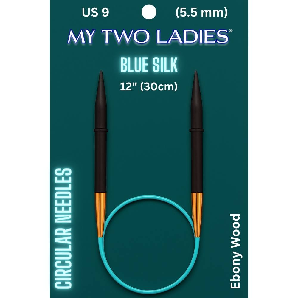 Blue Silk | 12" Circular Knitting Needles | Ebony | 9 Sizes