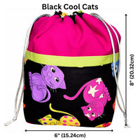 Thumbnail for Stylish 9 Pocket Drawstring Project Bag | Black Cool Cats