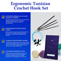 Thumbnail for Tunisian Adjustable Crochet Hook Set | 4 SIZES | H, J, L, N | w/custom felt case