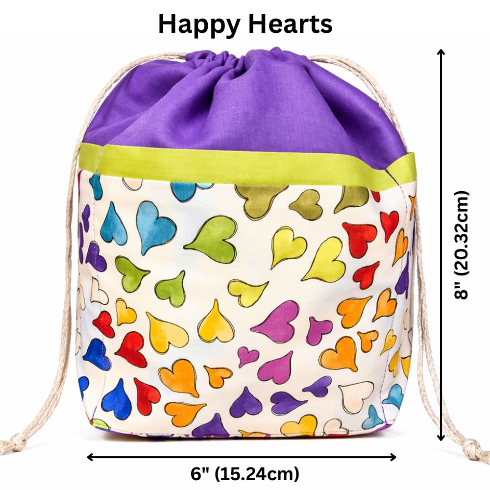 Stylish 9 Pocket Drawstring Project Bag | Happy Hearts