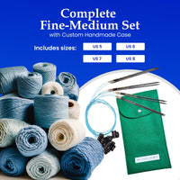 Thumbnail for Blue Silk | Fine-Medium Set |  Adjustable Knitting Needles  | 4 SIZES | US5, US6, US7, US8 | w/custom case