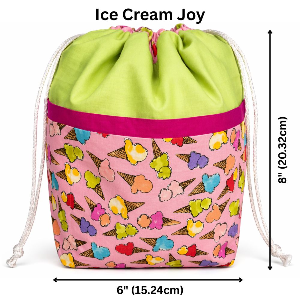 Stylish 9 Pocket Drawstring Project Bag | Ice Cream Joy