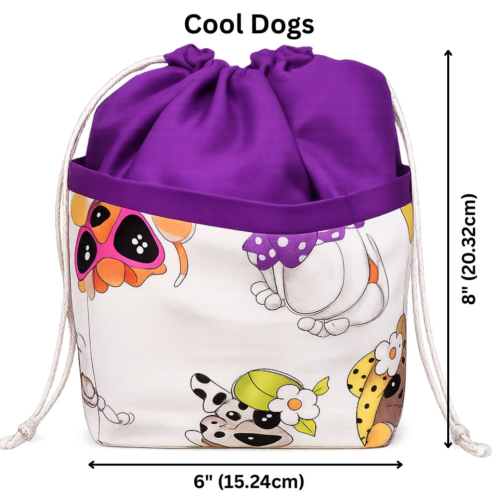 Stylish 9 Pocket Drawstring Project Bag | Cool Dogs