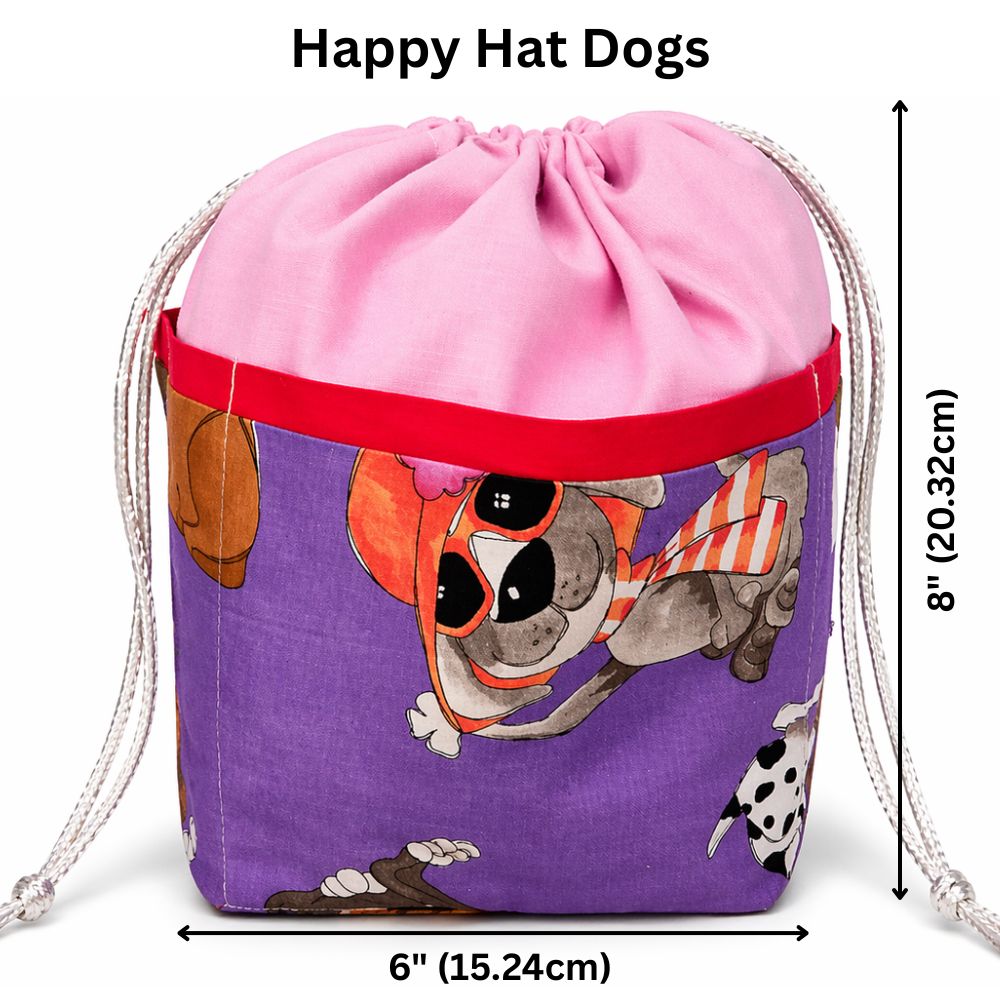 Stylish 9 Pocket Drawstring Project Bag | Happy Hat Dogs