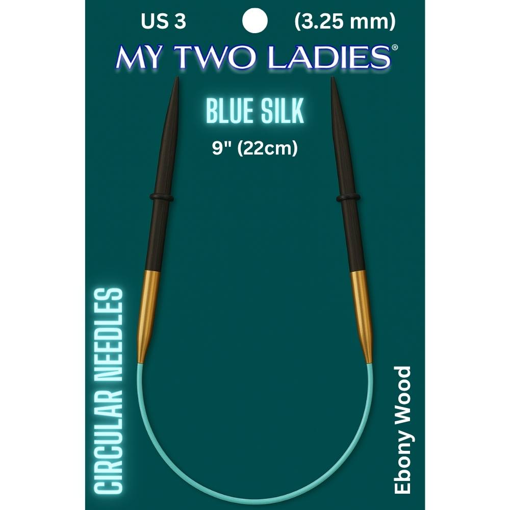 Blue Silk | 9" Circular Knitting Needles | Ebony | 6 Sizes