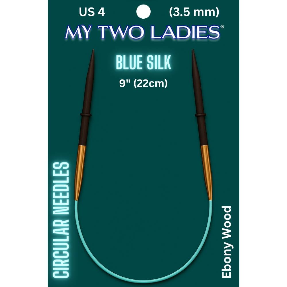 Blue Silk | 9" Circular Knitting Needles | Ebony | 6 Sizes