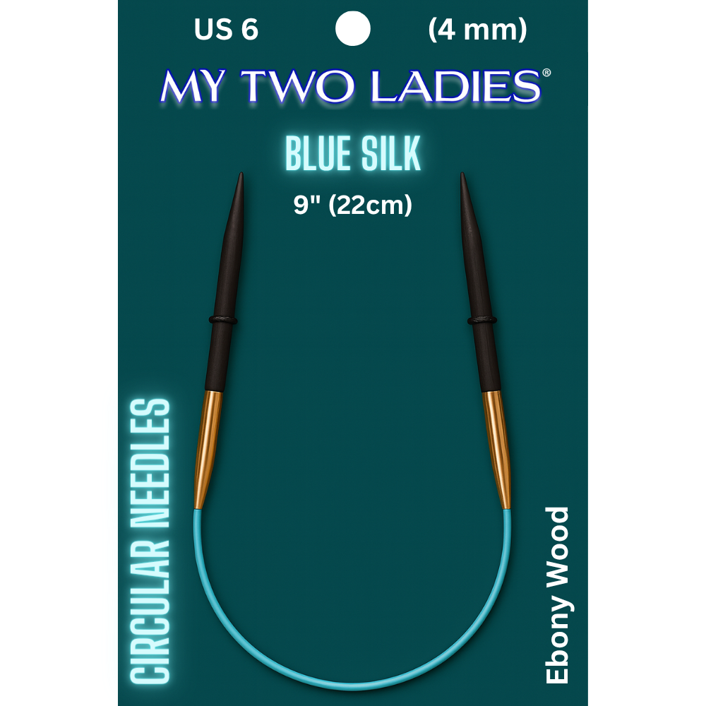 Blue Silk | 9" Circular Knitting Needles | Ebony | 6 Sizes