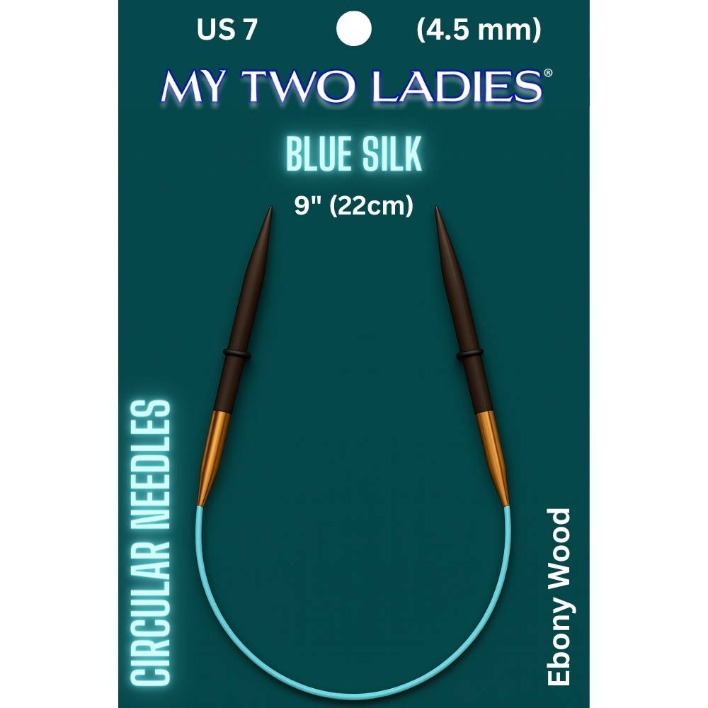 Blue Silk | 9" Circular Knitting Needles | Ebony | 6 Sizes