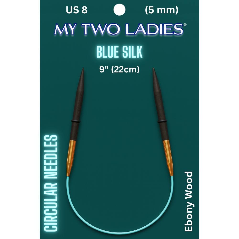 Blue Silk | 9" Circular Knitting Needles | Ebony | 6 Sizes