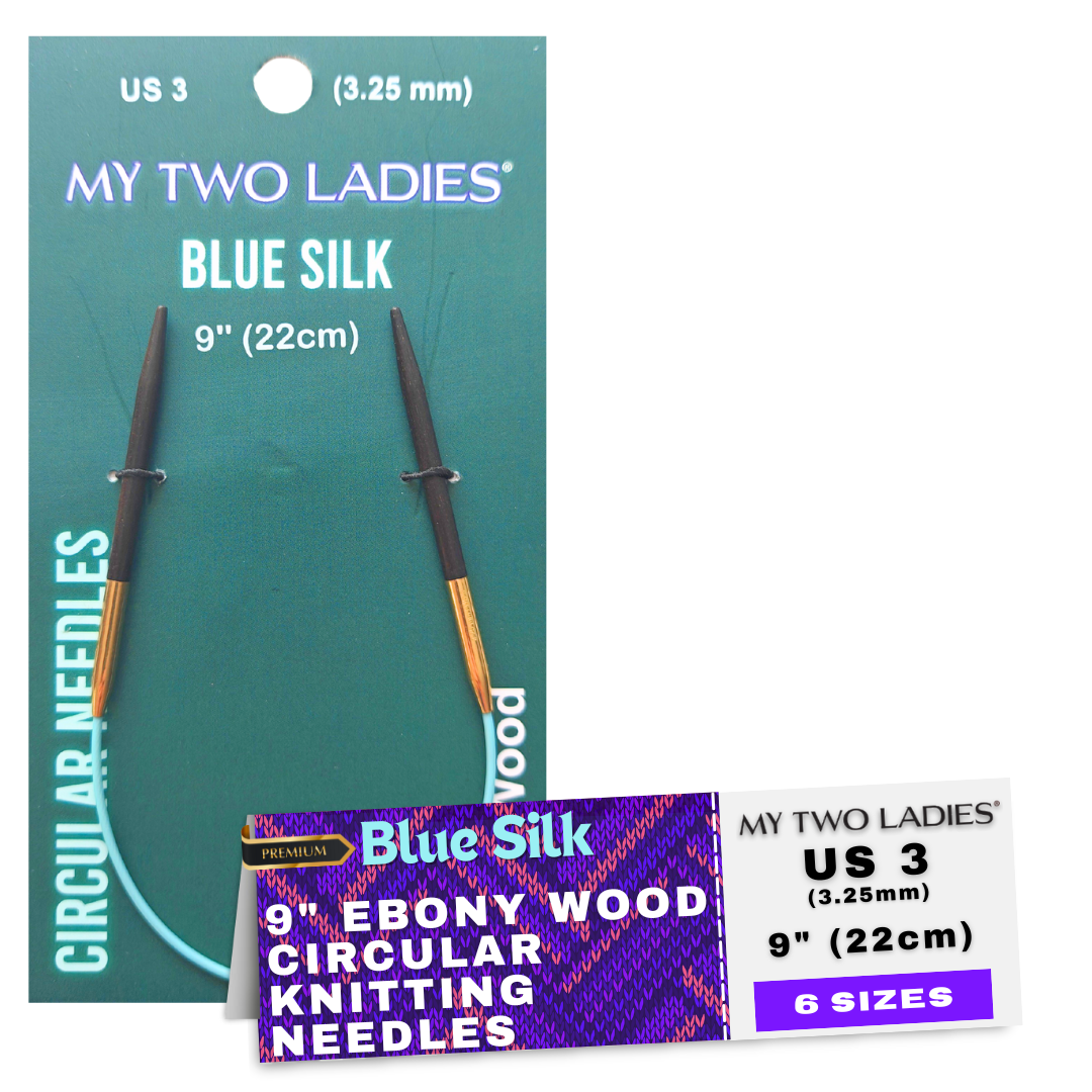 Blue Silk | 9" Circular Knitting Needles | Ebony | 6 Sizes