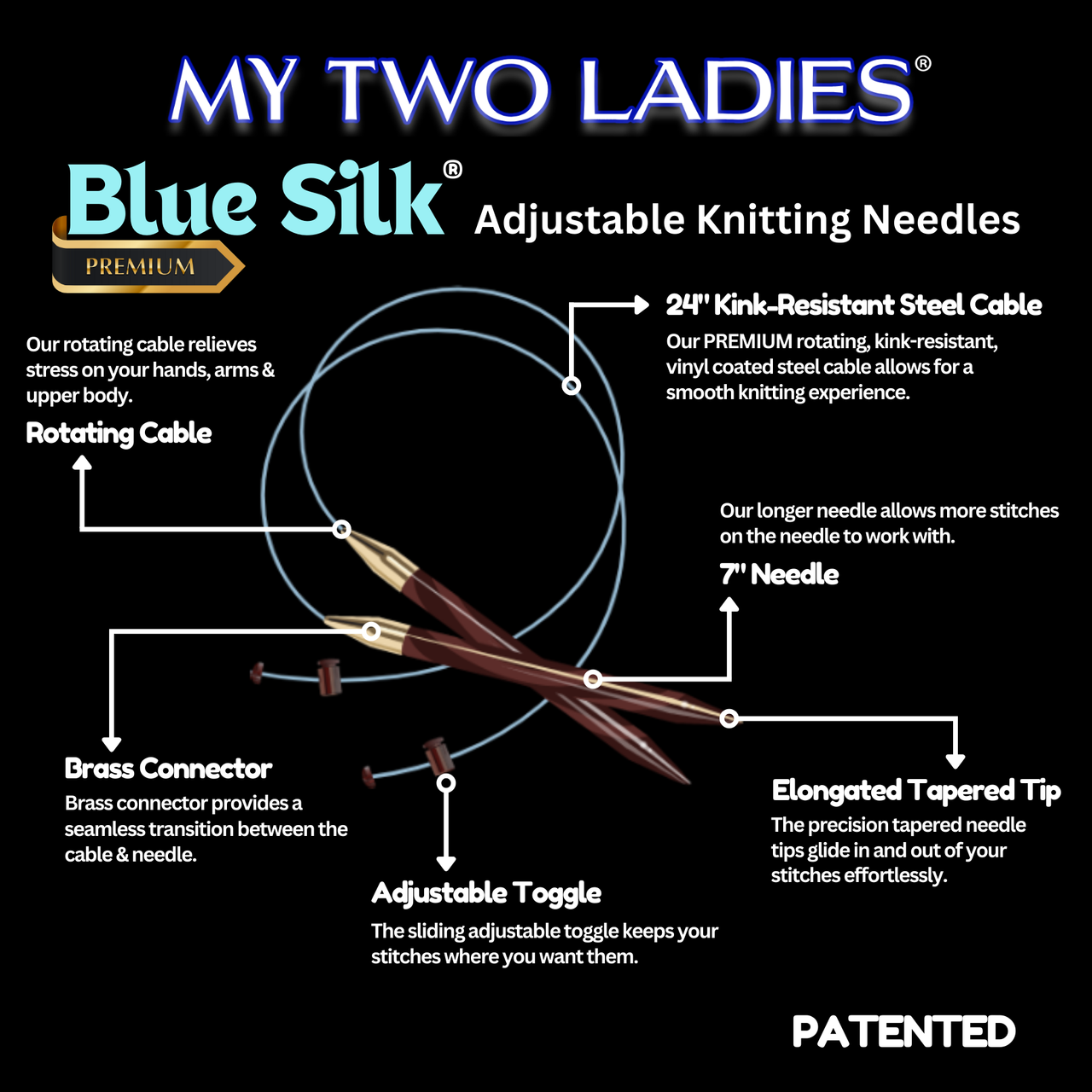 Blue Silk  |  Shawl Set |  Adjustable Knitting Needles  | 4 Sizes | US4, US5, US6, US7 | w/custom case