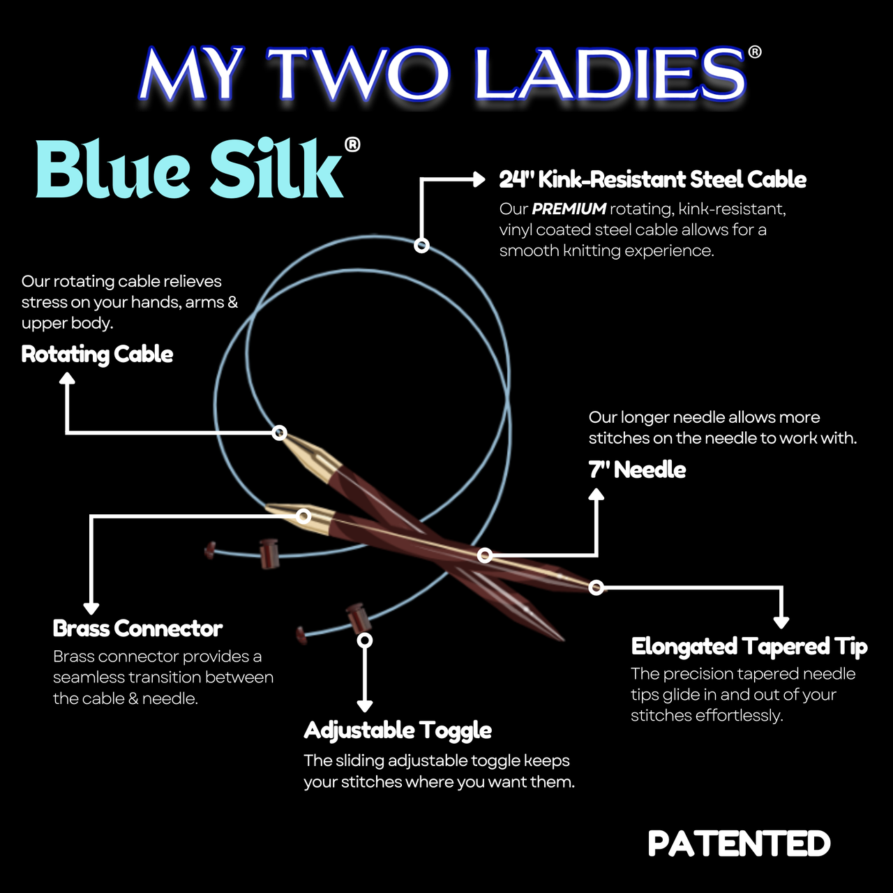 Blue Silk | Duo Set | Adjustable Knitting Needles | w/Case