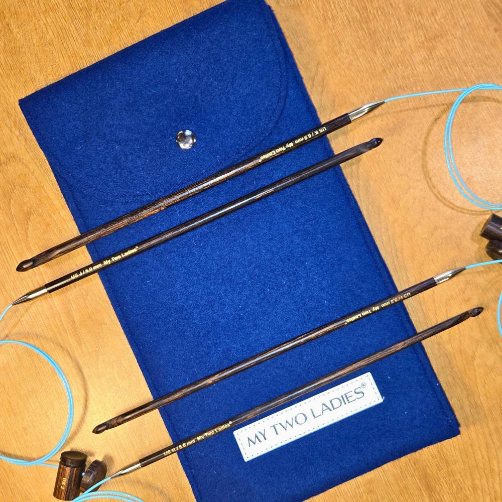 Blue Silk | Tunisian Adjustable Crochet Hook Set | 4 Sizes | H, I, J, K | w/custom case