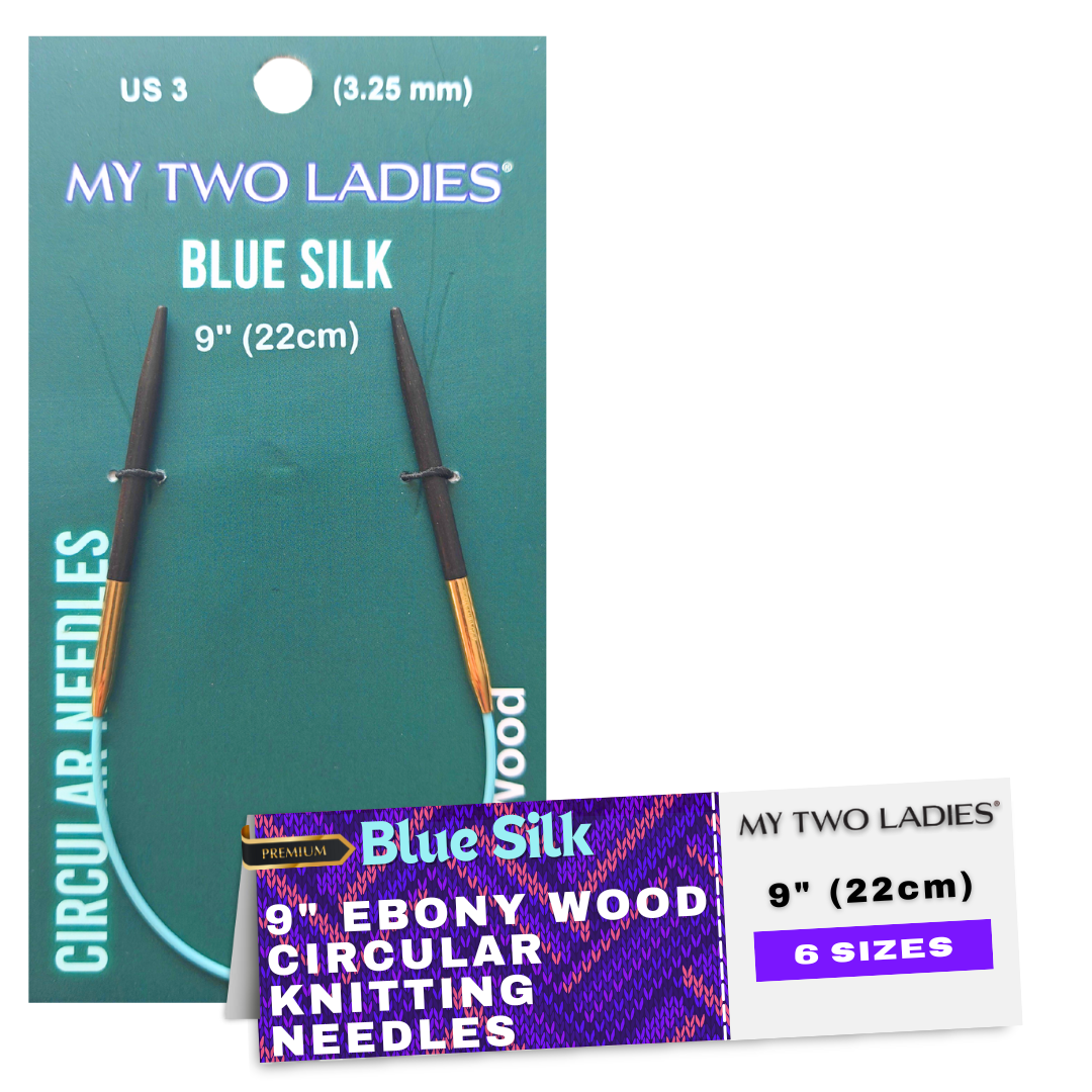 Blue Silk | 9" Circular Knitting Needles | Ebony | 6 Sizes
