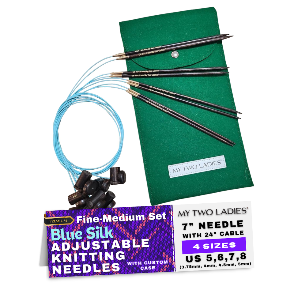 Blue Silk | Fine-Medium Set | Adjustable Knitting Needles | 4