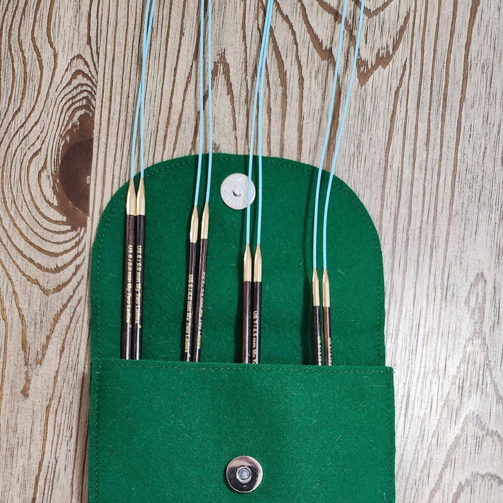 Blue Silk | Fine-Medium Set |  Adjustable Knitting Needles  | 4 Sizes | US5, US6, US7, US8 | w/custom case
