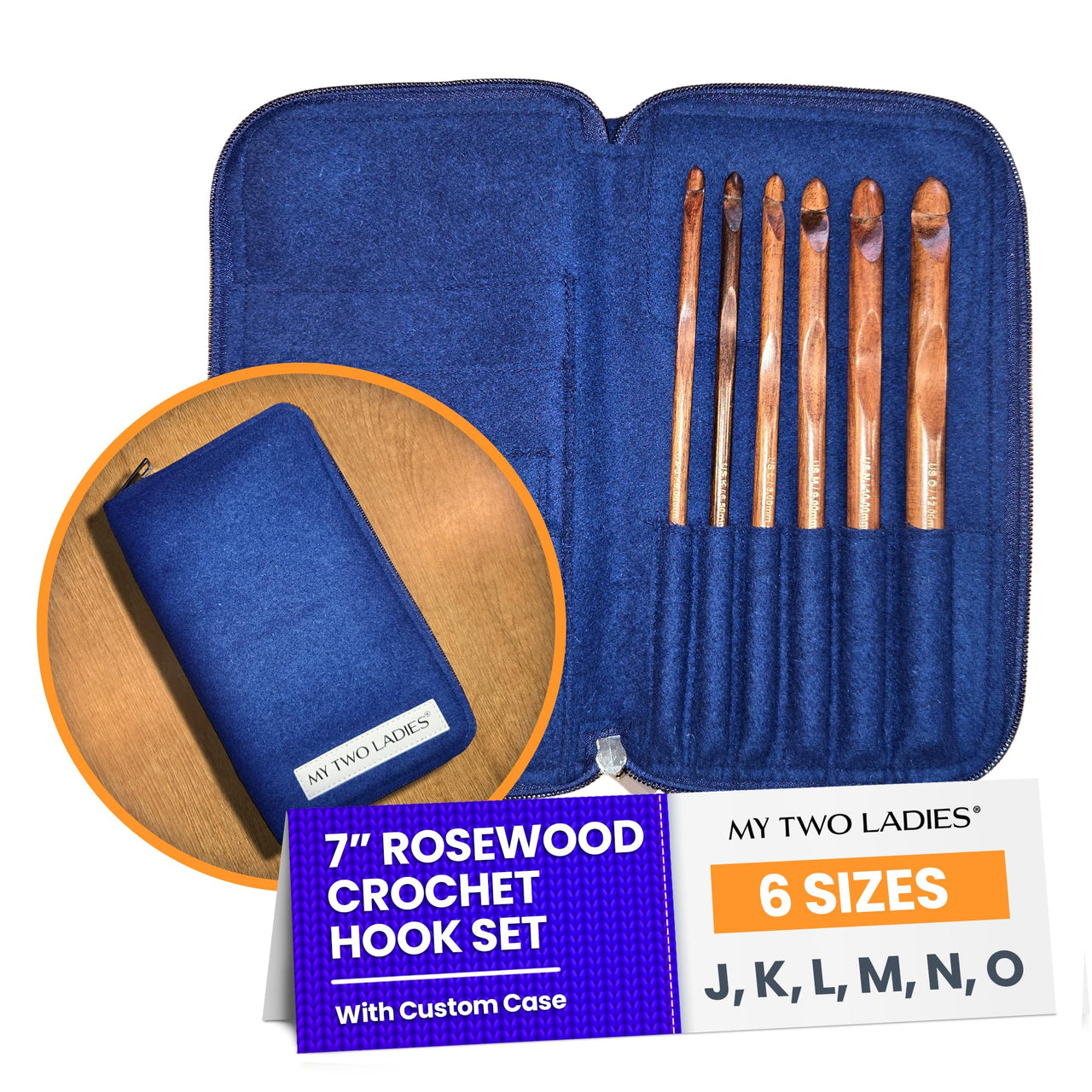 Crochet Hook Set | Rosewood | Sizes J, K, L, M, N, O | w/custom case